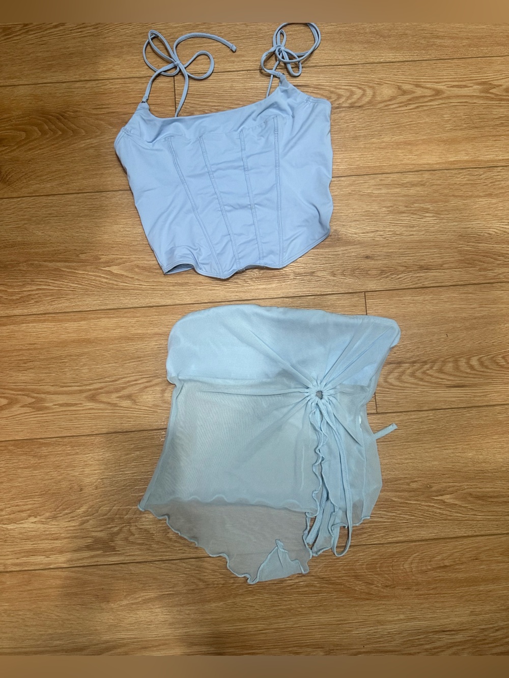 Light Blue Corset Crop Top & Sheer Sarong Set XS top bundle